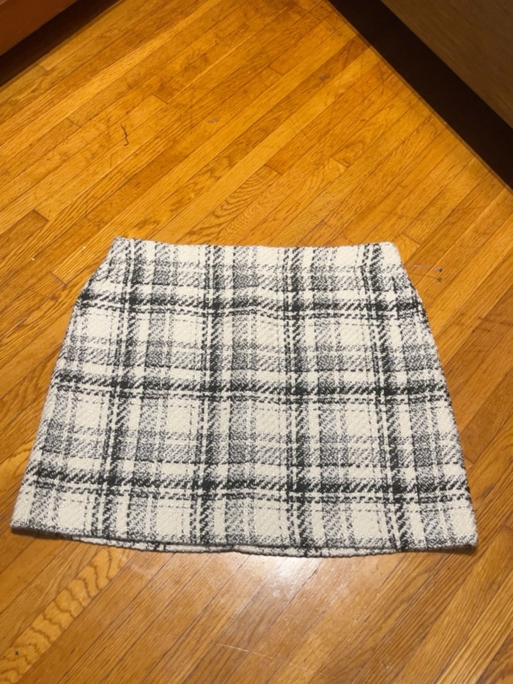 LOFT White and Black Plaid Mini Skirt